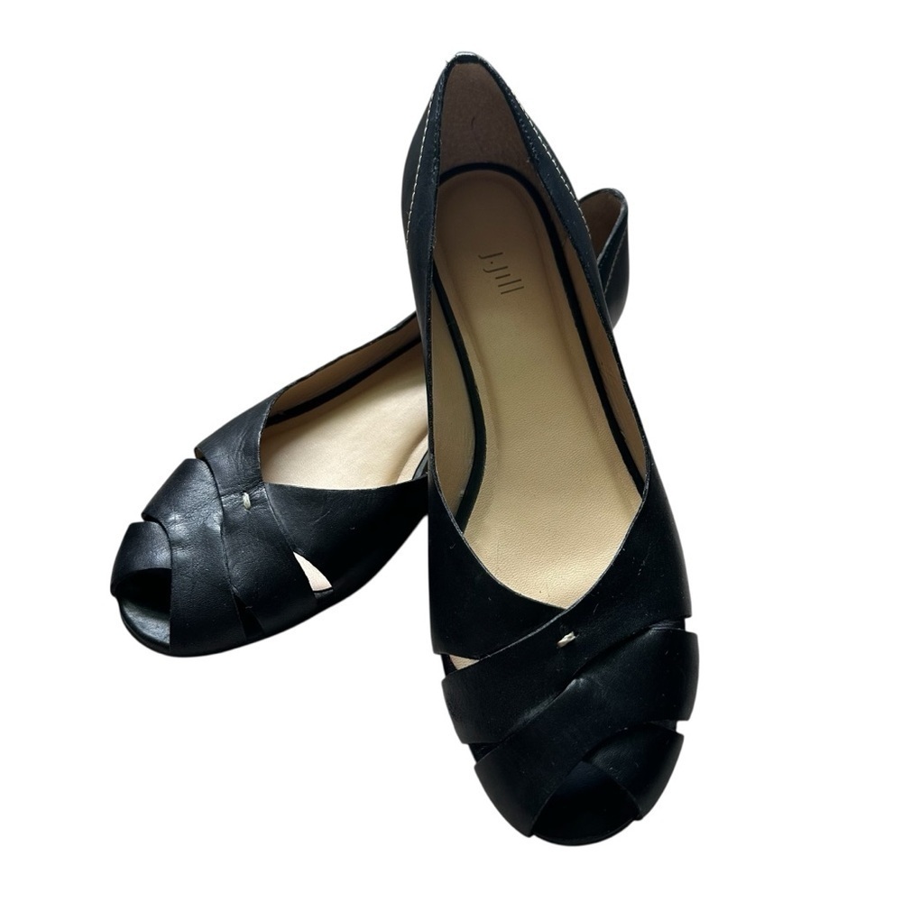 J.Jill Women’s 8M Black Leather Peep Toe Criss Cross Shoe